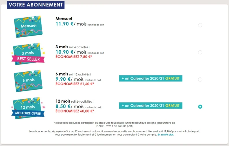 60€ de remise sur l'abonnement 12 mois toucanBox