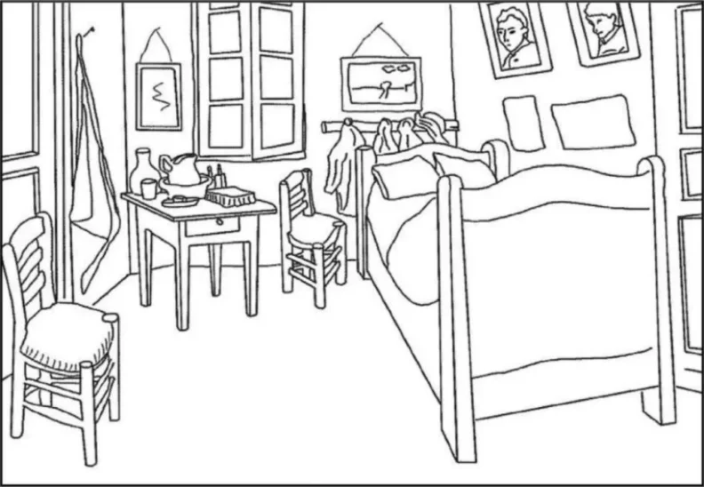 Coloriage de la peinture La chambre à coucher réalisée par Vincent Van Gogh