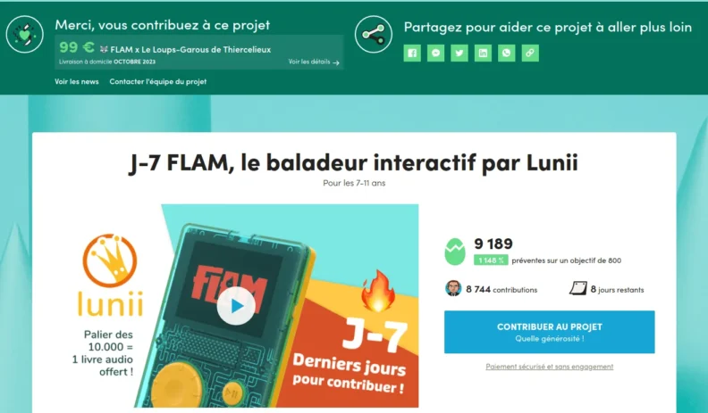 Flam, le baladeur interactif de Lunii : J-7 avant la fin du financement participatif