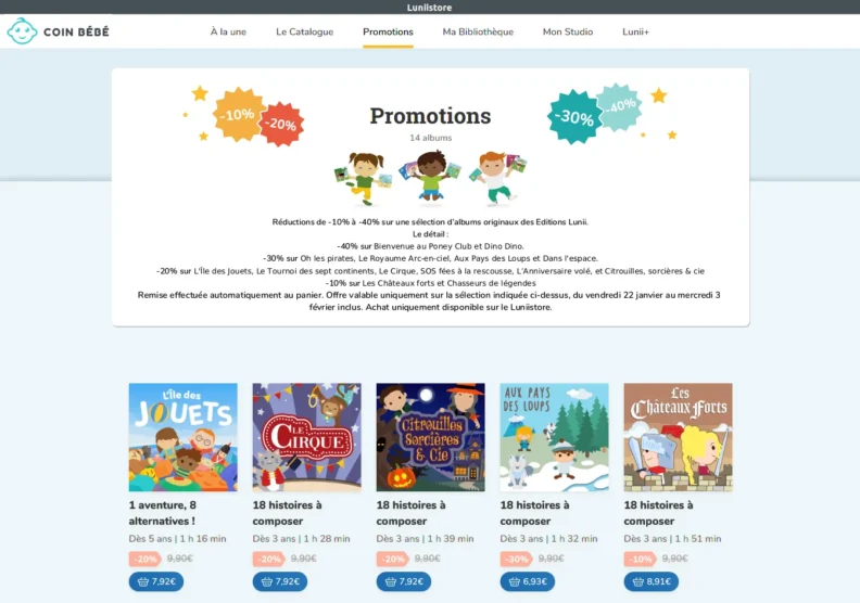 Soldes Lunii : -10% à -40% sur 14 albums originaux du Luniistore
